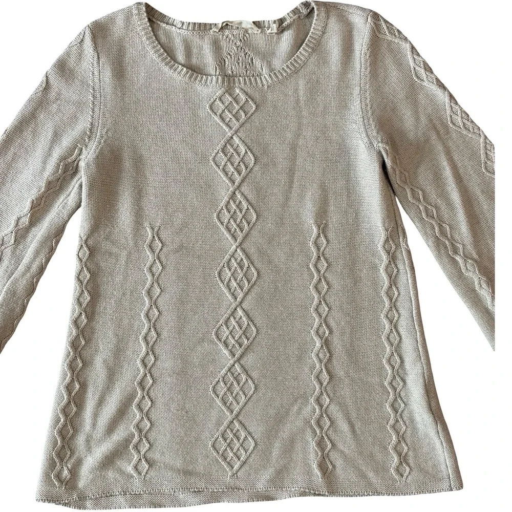 Soft Surroundings Silk Cashmere Blend Lattice Cable Knit‎ Sweater Beige PXS
